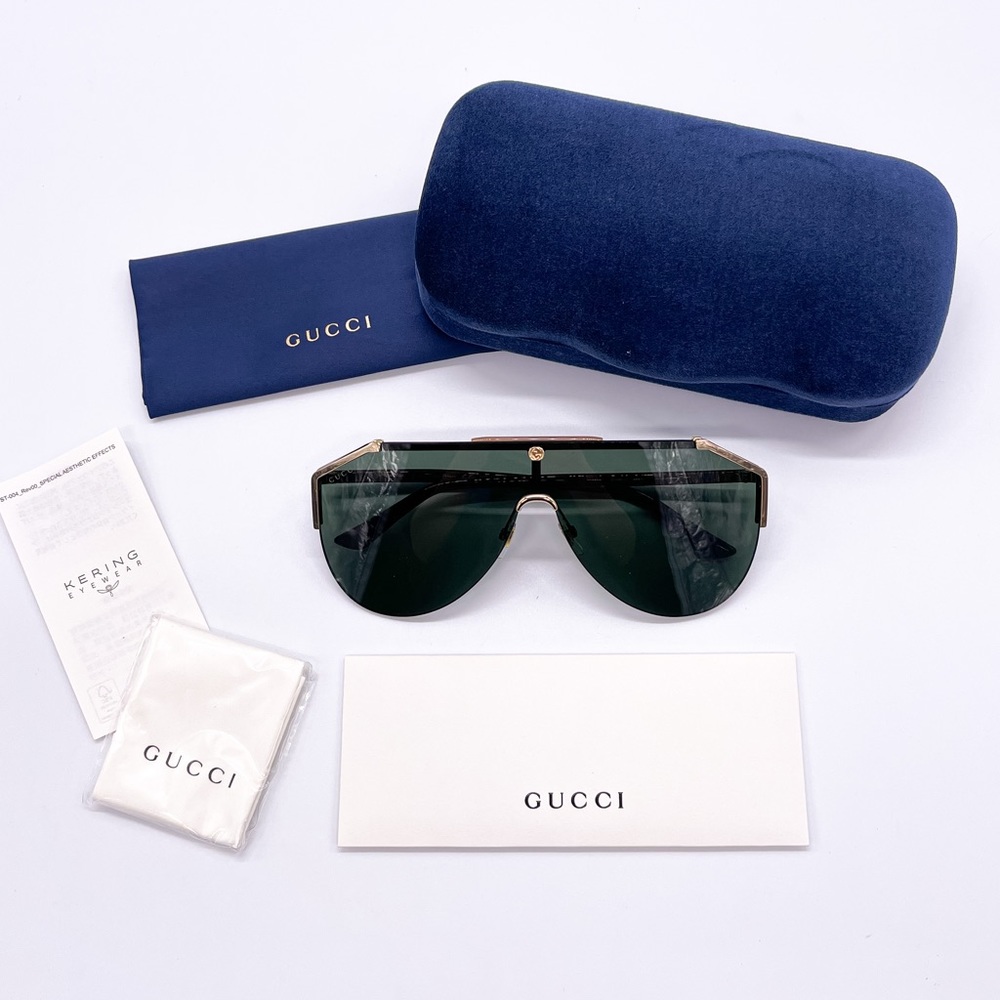 NEW GUCCI GG0584S 002 UNISEX SHIELD SUNGLASSES GUCCI GG0584S GREEN - Picture 11 of 11